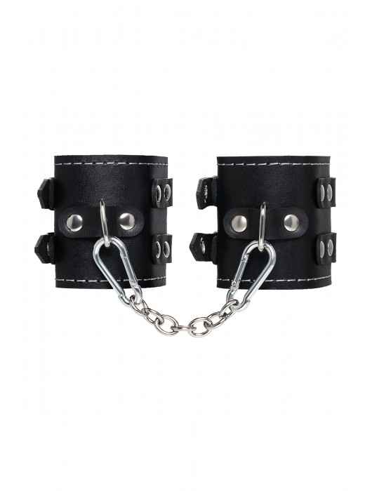 Черные кожаные наручники с двумя ремнями и красной подкладкой - Pecado - купить с доставкой в Сочи