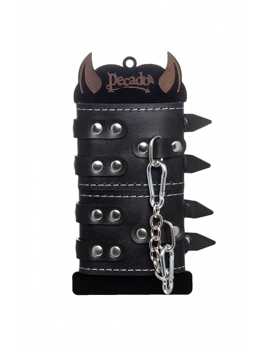 Черные кожаные наручники с двумя ремнями и красной подкладкой - Pecado - купить с доставкой в Сочи