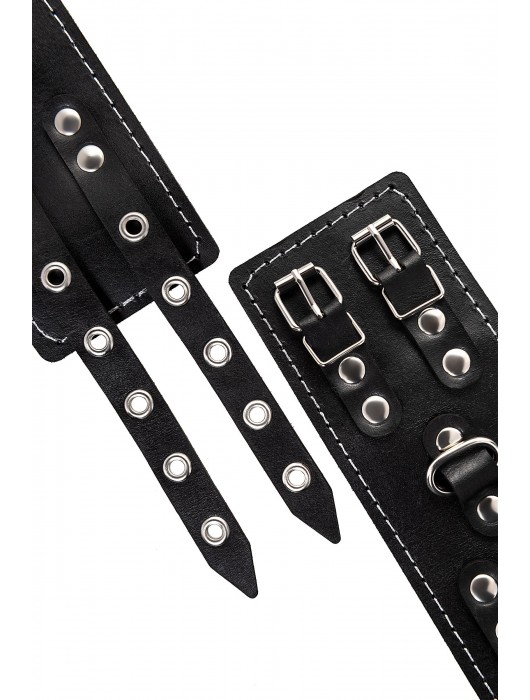 Черные кожаные наручники с двумя ремнями и красной подкладкой - Pecado - купить с доставкой в Сочи