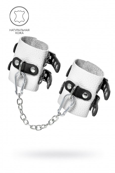 Бело-черные наручники с двумя ремешками и люверсами - Pecado - купить с доставкой в Сочи