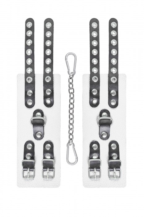 Бело-черные наручники с двумя ремешками и люверсами - Pecado - купить с доставкой в Сочи