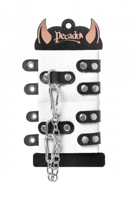 Бело-черные наручники с двумя ремешками и люверсами - Pecado - купить с доставкой в Сочи