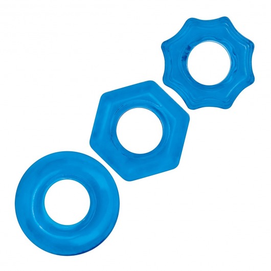 Комплект из трех голубых колец для эрекции 3-Pack Nuts   Bolts Stretch Cock Ring Set - BlueLine - в Сочи купить с доставкой