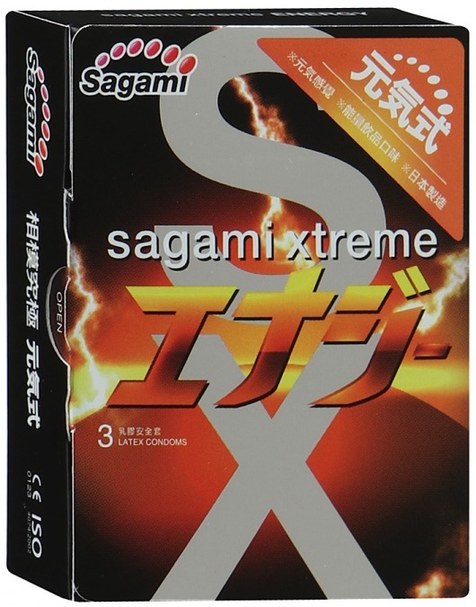 Презервативы Sagami Xtreme ENERGY с ароматом энергетика - 3 шт. - Sagami - купить с доставкой в Сочи