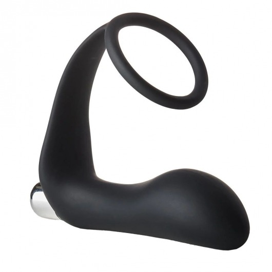 Черное эрекционное кольцо с вибропробкой Vibrating Anal Plug With Cockring - Dream Toys - в Сочи купить с доставкой