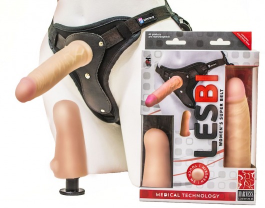 Телесный страпон Harness LESBI с вагинальной пробкой - 16,5 см. - LOVETOY (А-Полимер) - купить с доставкой в Сочи