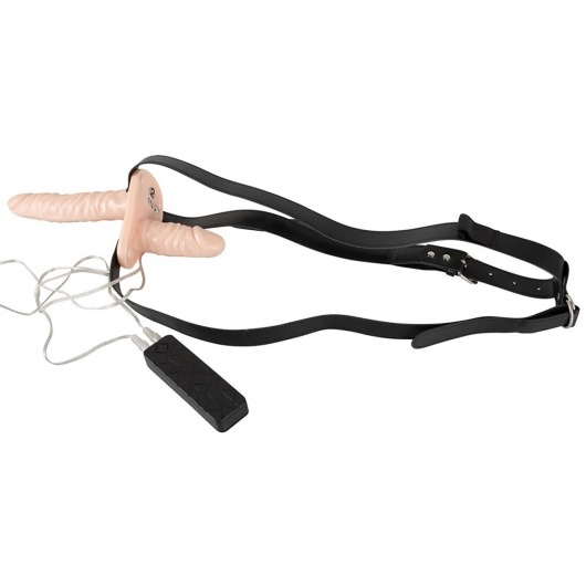 Телесный женский страпон с вагинальной пробкой Strap-On Duo - 15 см. - Orion - купить с доставкой в Сочи