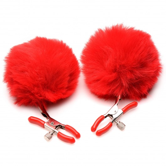 Красные зажимы на соски с помпонами Pom Pom - XR Brands - купить с доставкой в Сочи