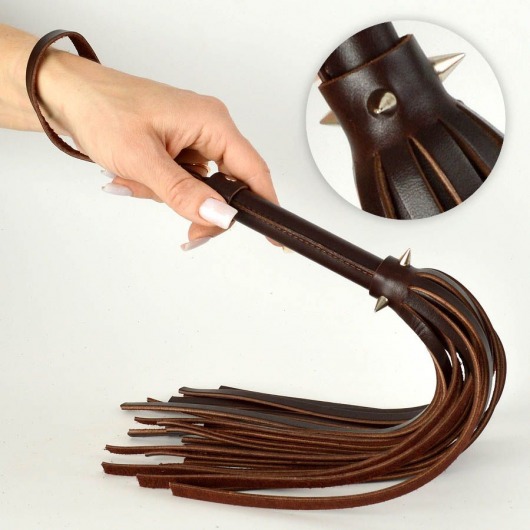 Коричневая кожаная мини-плеть с шипами - 40 см. - Sitabella - купить с доставкой в Сочи