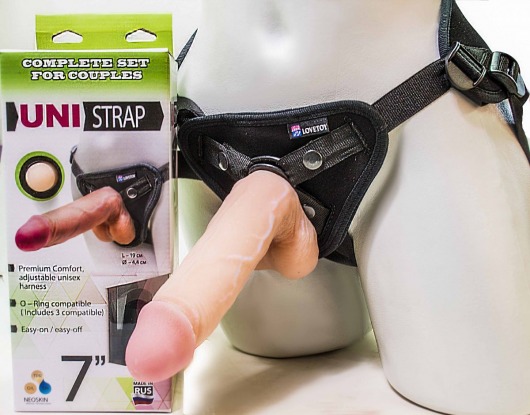 Страпон-унисекс с двумя насадками UNI strap 7  Harness - 19 и 16 см. - LOVETOY (А-Полимер) - купить с доставкой в Сочи