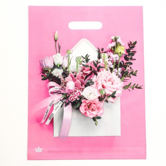 Розовый пакет с цветочным принтом и вырубной ручкой (40х31 см) - Сима-Ленд - купить с доставкой в Сочи