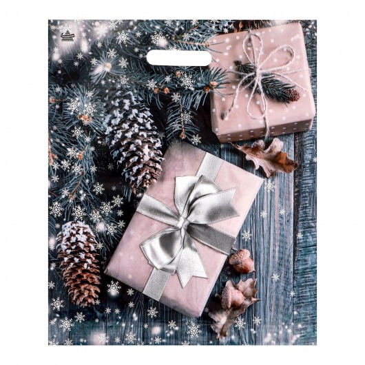 Новогодний пакет с принтом в виде подарков и вырубной ручкой (45х38 см) - Сима-Ленд - купить с доставкой в Сочи