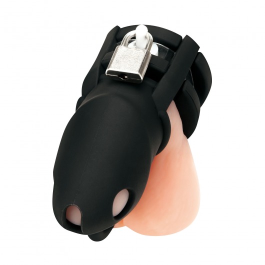 Черная клетка для пениса Silicone Small 2 in Cock Cage With Ball Divider - BlueLine - купить с доставкой в Сочи