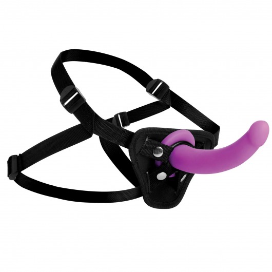 Лиловый поясной страпон Navigator Silicone G-Spot Dildo with Harness - 17,8 см. - XR Brands - купить с доставкой в Сочи