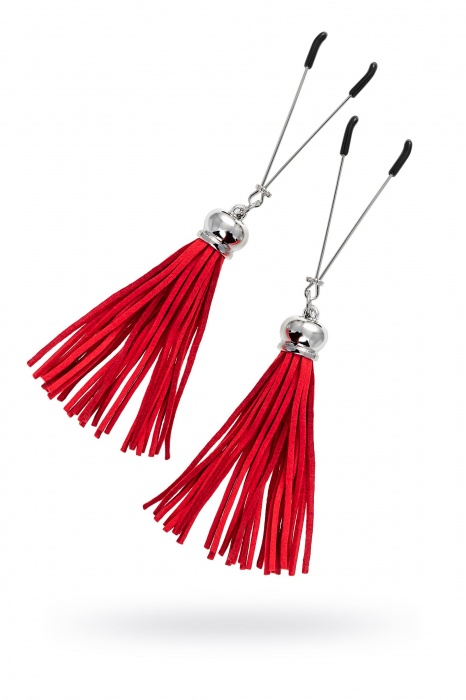 Зажимы на соски «Вилки» с красными кисточками из замши - Pecado - купить с доставкой в Сочи