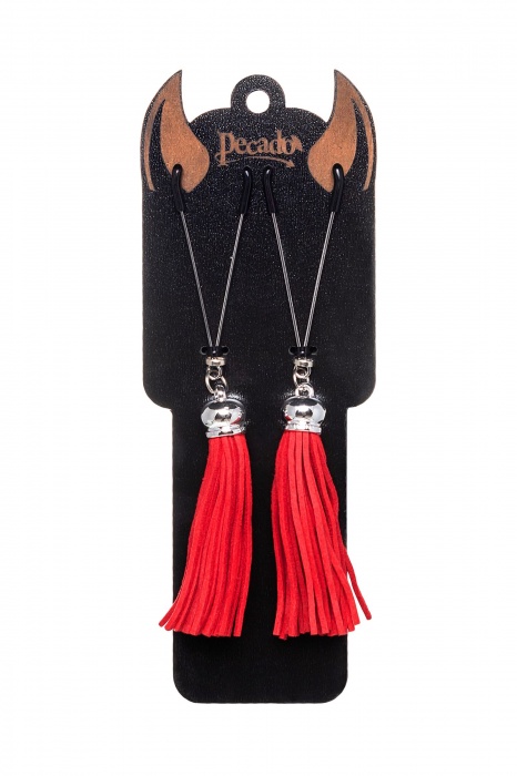 Зажимы на соски «Вилки» с красными кисточками из замши - Pecado - купить с доставкой в Сочи