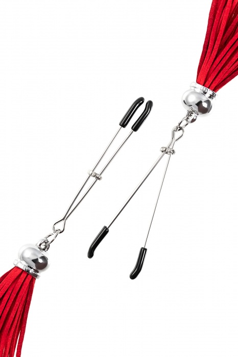 Зажимы на соски «Вилки» с красными кисточками из замши - Pecado - купить с доставкой в Сочи