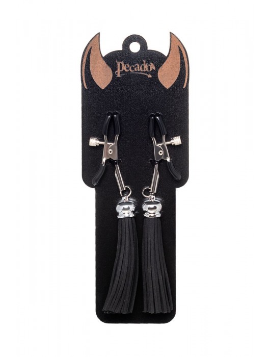 Зажимы на соски «Прищепки» с черными кисточками из замши - Pecado - купить с доставкой в Сочи