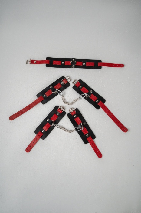 Черно-красный набор фиксаций: наручники, оковы и ошейник - Crazy Handmade - купить с доставкой в Сочи