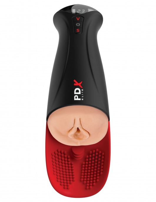 Телесный мастурбатор-вагина в черной колбе с вибрацией Fuck-O-Matic Pro XL - Pipedream - в Сочи купить с доставкой