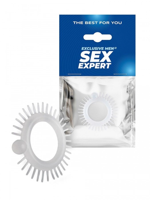 Эластичное эрекционное кольцо с шипиками и шариком - Sex Expert - в Сочи купить с доставкой