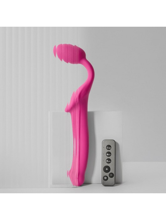 Ярко-розовый безремневой страпон Strap-on-me Vibrating Bendable Strap-On size XL - Strap-on-me - купить с доставкой в Сочи