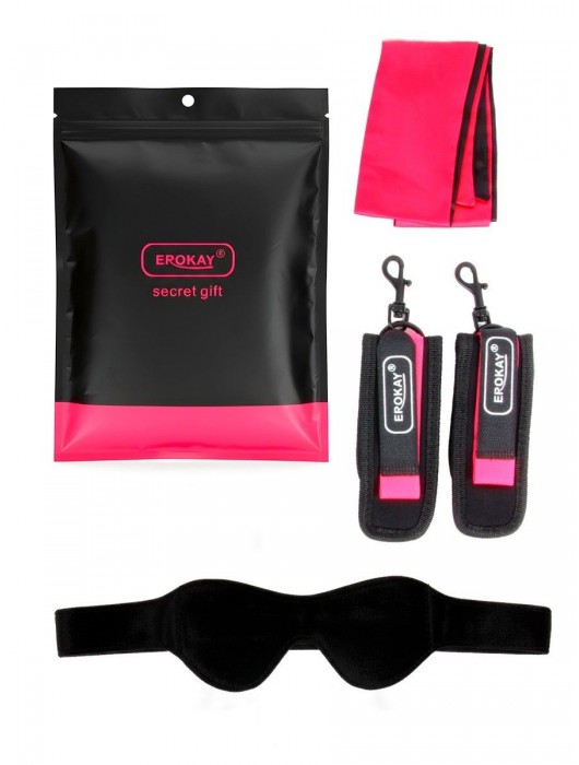 Черно-розовый эротический набор: маска, наручники и повязка - Erokay - купить с доставкой в Сочи