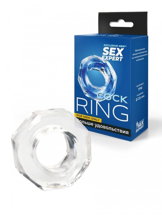 Прозрачное эрекционное кольцо в форме гайки - Sex Expert - в Сочи купить с доставкой
