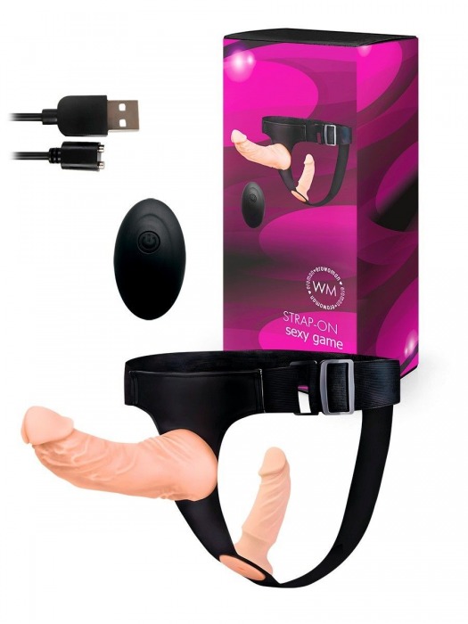 Женский страпон с 2 насадками, вибрацией и пультом ДУ - Erowoman-Eroman - купить с доставкой в Сочи