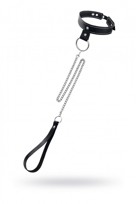 Черный узкий однослойный ошейник с серебристым поводком-цепочкой - Pecado - купить с доставкой в Сочи