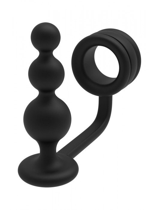 Черное эрекционное кольцо с анальной елочкой Cockring With Beaded Anal Plug - Dream Toys - в Сочи купить с доставкой