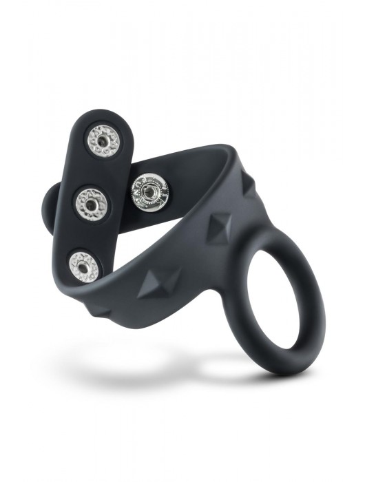 Черное эрекционное кольцо с подхватом мошонки на кнопках VS6 - Blush Novelties - в Сочи купить с доставкой