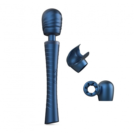 Синий вибромассажёр с насадками Man.wand Edgy - Manwan - в Сочи купить с доставкой