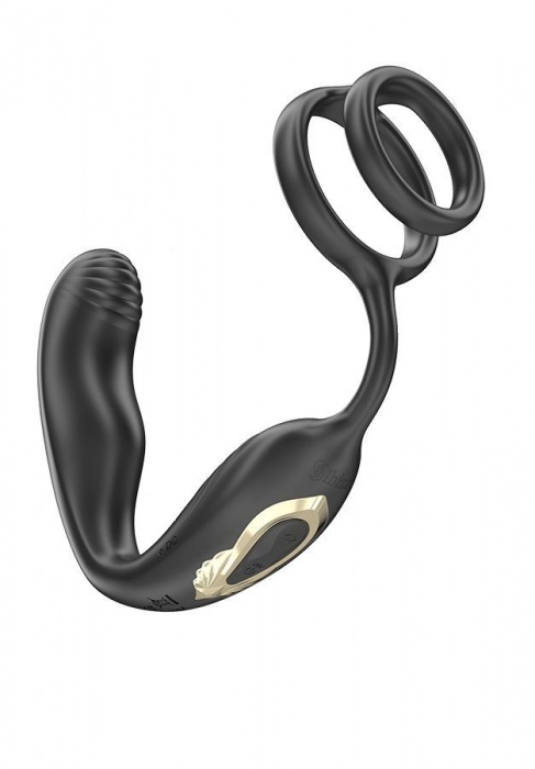 Черная анальная пробка с вращением и эрекционными кольцами - Ibiza - в Сочи купить с доставкой