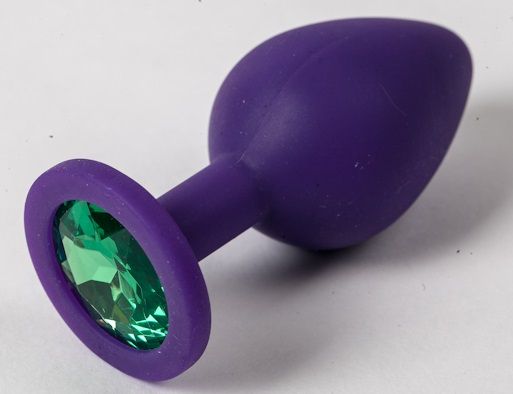 Фиолетовая силиконовая пробка с зеленым кристаллом - 9,5 см. - 4sexdreaM - купить с доставкой в Сочи