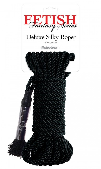 Черная веревка для фиксации Deluxe Silky Rope - 9,75 м. - Pipedream - купить с доставкой в Сочи