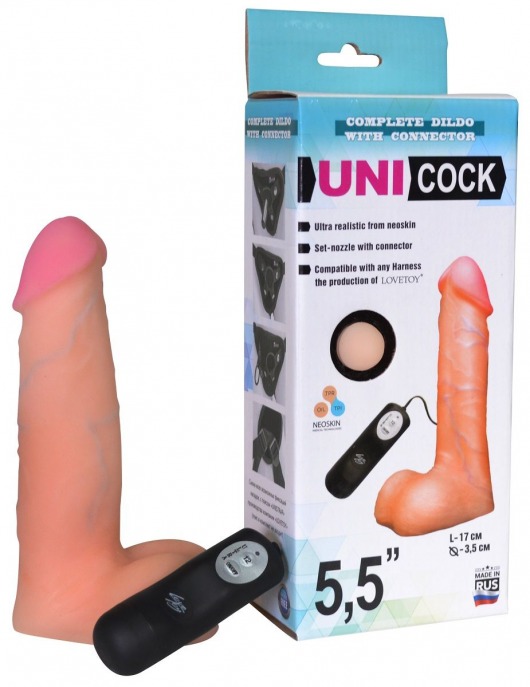 Фаллическая насадка Харнесс UNICOCK 5,5  с вибрацией - 17 см. - LOVETOY (А-Полимер) - купить с доставкой в Сочи