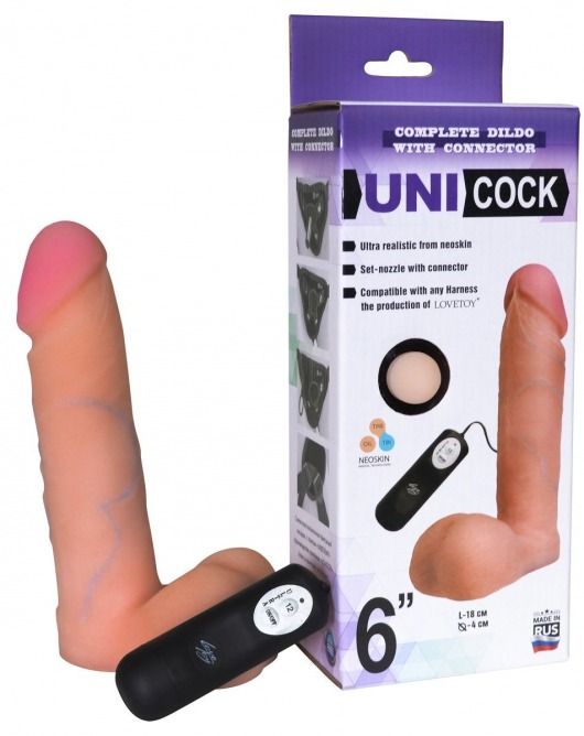 Фаллическая насадка Харнесс UNICOCK 6  с вибрацией - 18 см. - LOVETOY (А-Полимер) - купить с доставкой в Сочи