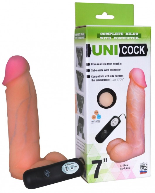 Фаллическая насадка Харнесс UNICOCK 7  с вибрацией - 19 см. - LOVETOY (А-Полимер) - купить с доставкой в Сочи