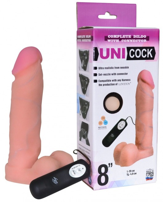 Фаллическая насадка Харнесс UNICOCK 8  с вибрацией - 20 см. - LOVETOY (А-Полимер) - купить с доставкой в Сочи