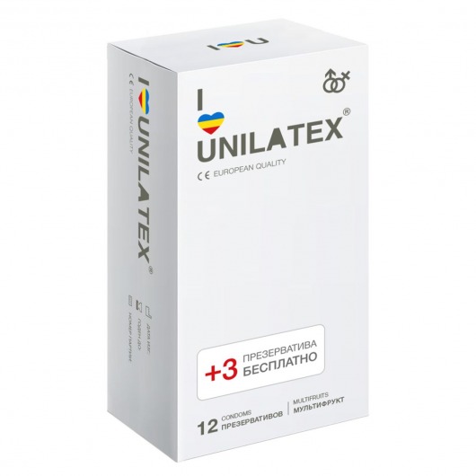Разноцветные ароматизированные презервативы Unilatex Multifruit  - 12 шт. + 3 шт. в подарок - Unilatex - купить с доставкой в Сочи
