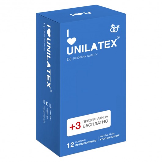 Классические презервативы Unilatex Natural Plain - 12 шт. + 3 шт. в подарок - Unilatex - купить с доставкой в Сочи