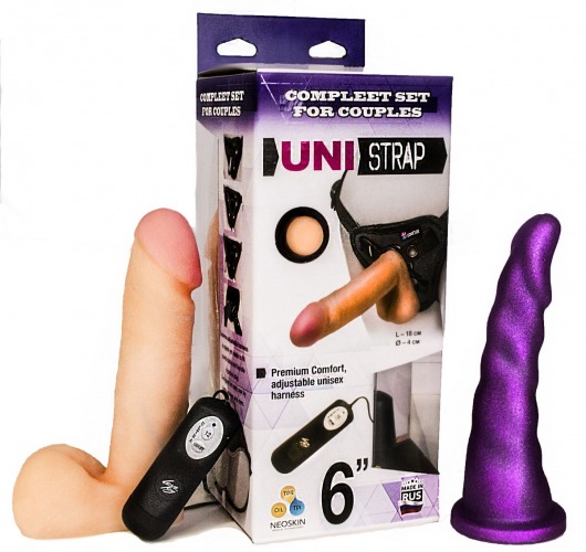 Вибрострапон с двумя насадками UniStrap - 18 и 18 см. - LOVETOY (А-Полимер) - купить с доставкой в Сочи