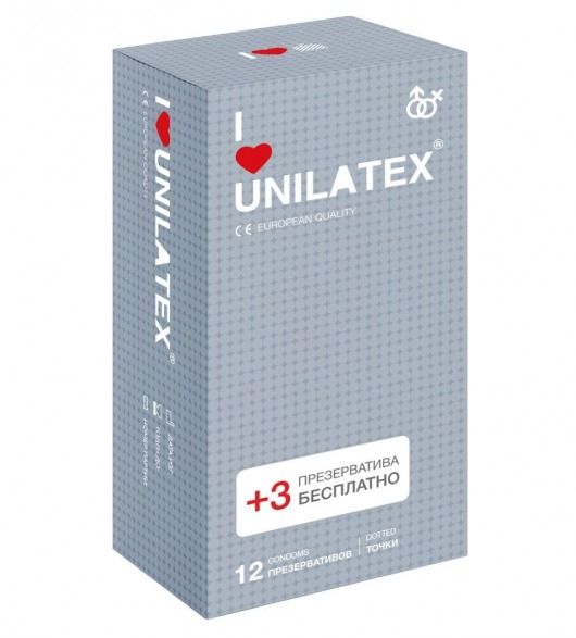 Презервативы с точками Unilatex Dotted - 12 шт. + 3 шт. в подарок - Unilatex - купить с доставкой в Сочи