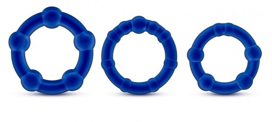 Набор из 3 синих эрекционных колец Stay Hard Beaded Cockrings - Blush Novelties - в Сочи купить с доставкой