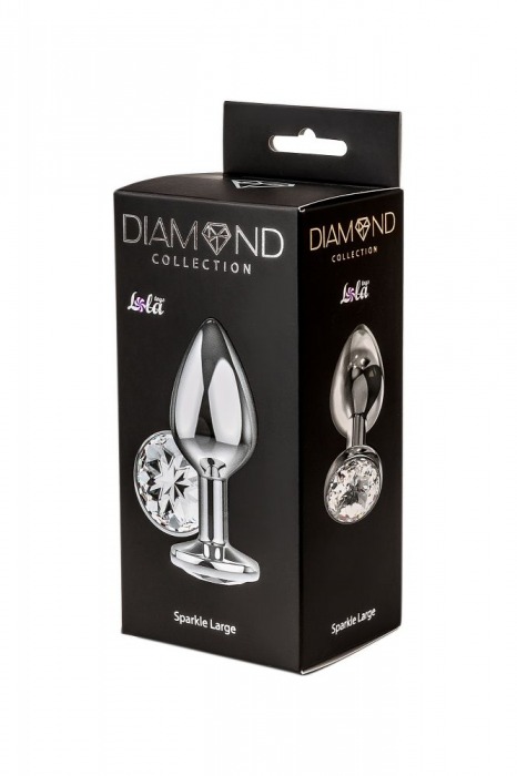Большая серебристая анальная пробка Diamond Clear Sparkle Large с прозрачным кристаллом - 8 см. - Lola Games - купить с доставкой в Сочи