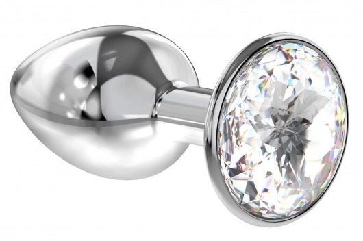 Малая серебристая анальная пробка Diamond Clear Sparkle Small с прозрачным кристаллом - 7 см. - Lola Games - купить с доставкой в Сочи