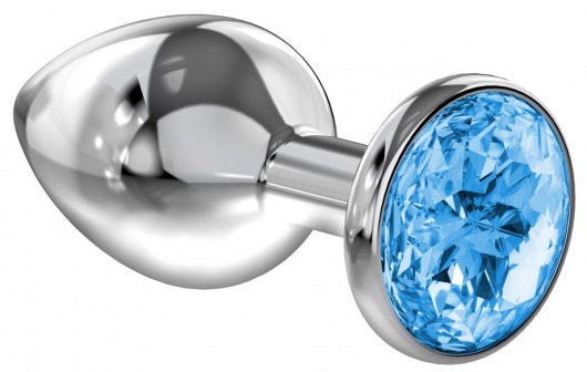 Большая серебристая анальная пробка Diamond Light blue Sparkle Large с голубым кристаллом - 8 см. - Lola Games - купить с доставкой в Сочи