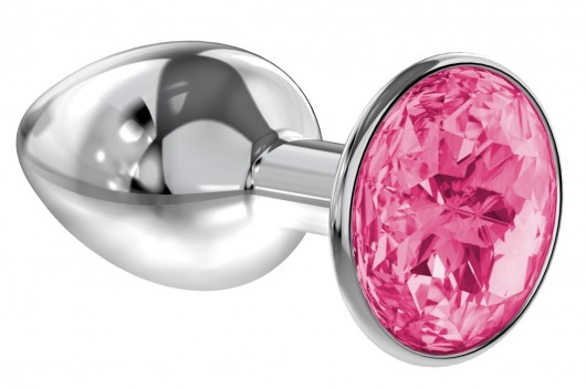 Малая серебристая анальная пробка Diamond Pink Sparkle Small с розовым кристаллом - 7 см. - Lola Games - купить с доставкой в Сочи