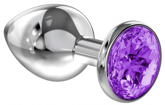 Большая серебристая анальная пробка Diamond Purple Sparkle Large с фиолетовым кристаллом - 8 см. - Lola Games - купить с доставкой в Сочи